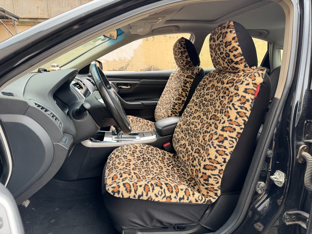 Ford Transit van seat covers leopard faux fur fabric (2000 onwards) - Image 2