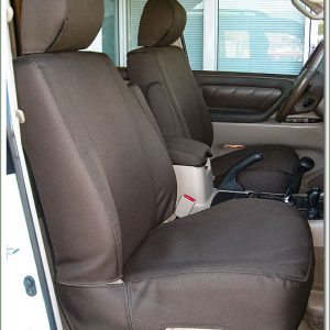 Toyota Landcruiser jeep seat covers anthracite cloth fabric with red bolsters- 2 fron