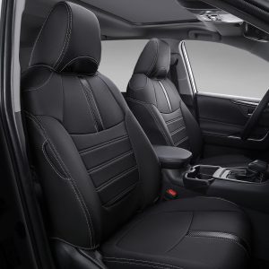 Ford Kuga jeep seat covers anthracite cloth fabric with red bolsters- 2 fronts