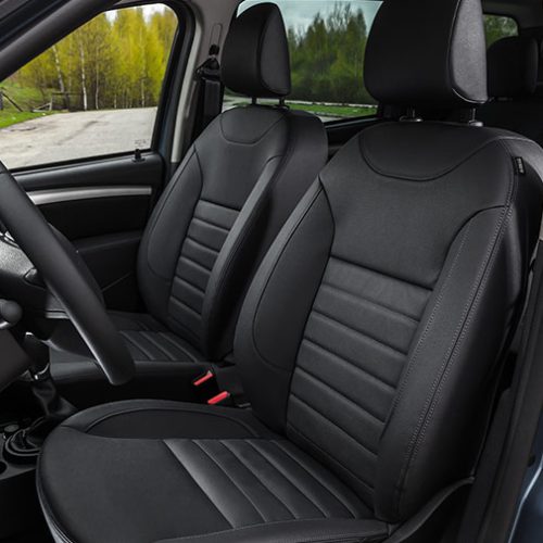 Nissan Terrano 2 Jeep seat covers in anthracite with leatherette trim – 2 fronts