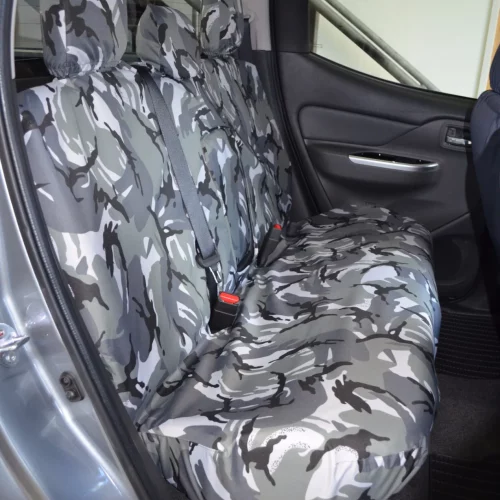 Mitsubishi L200 jeep seat covers anthracite cloth fabric with red bolsters- 2 fronts