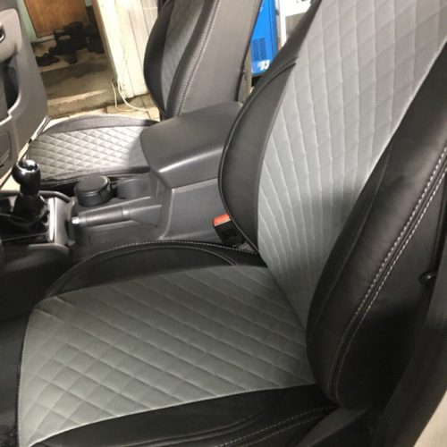 VW Amarok jeep seat covers anthracite cloth fabric with red bolsters- 2 fronts