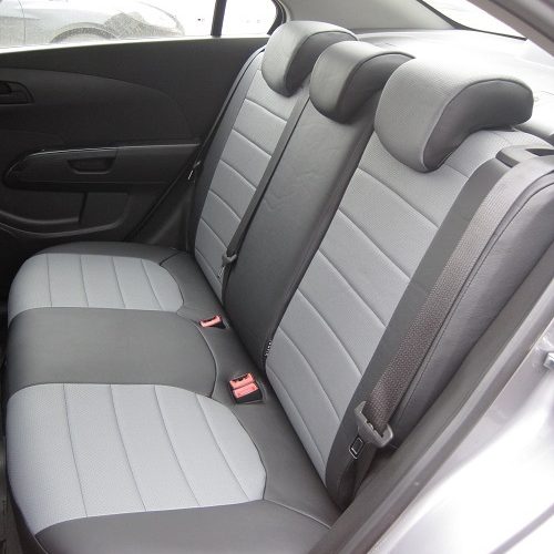 Nissan Navara jeep seat covers anthracite cloth fabric with red bolsters- 2 fronts