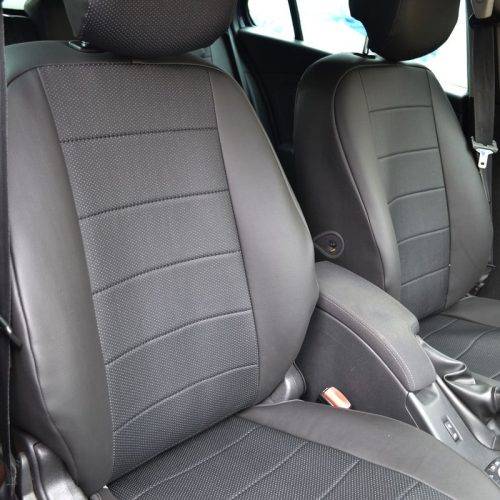 Toyota Hilux Jeep seat covers in anthracite with leatherette trim – 2 fronts